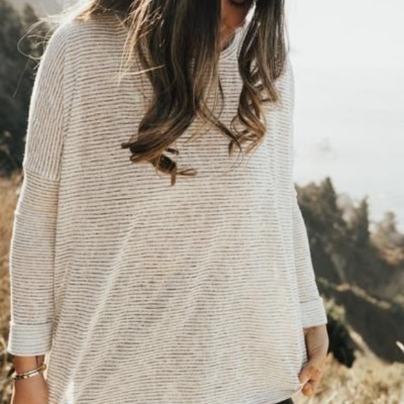Carly Jean Los Angeles Sweaters - Carly Jean White and Black Striped Evelyn Sweater